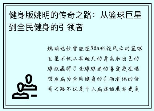健身版姚明的传奇之路：从篮球巨星到全民健身的引领者